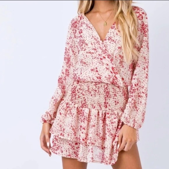 Princess Polly Mini Dress Flirty Smocked Waist Long Sheer Sleeves Tiered Skirt 6 - Picture 12 of 13